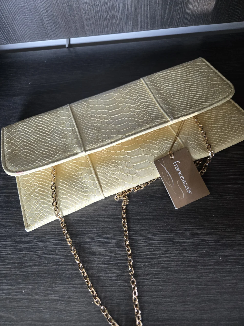 Francesca's Collections Cream Snake-Embossed Chain Clutch